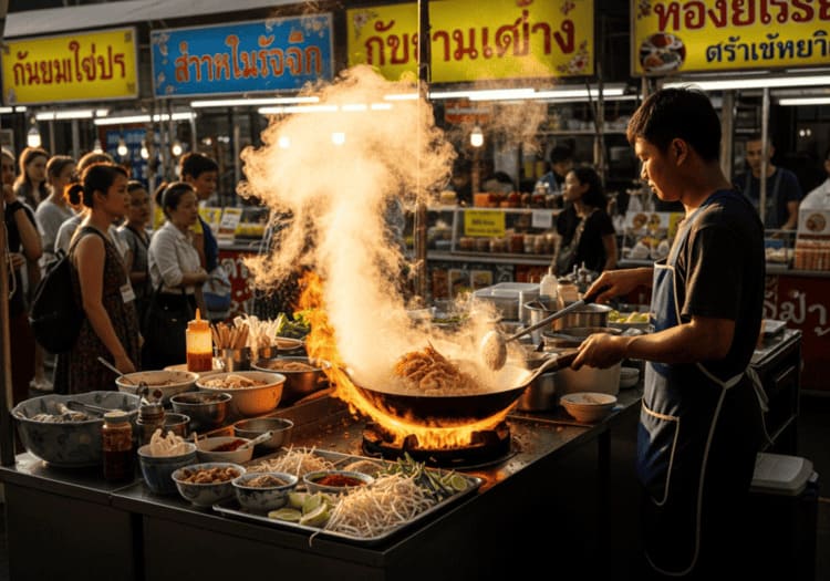 Food court et stands de nourriture au marché de Chatuchak Bangkok, prix les plus bas de la ville